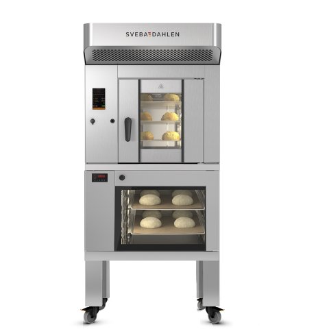 Bake in limited space. Dough Fermentation below and baking on top with SRP120. Made for the instore bakery.