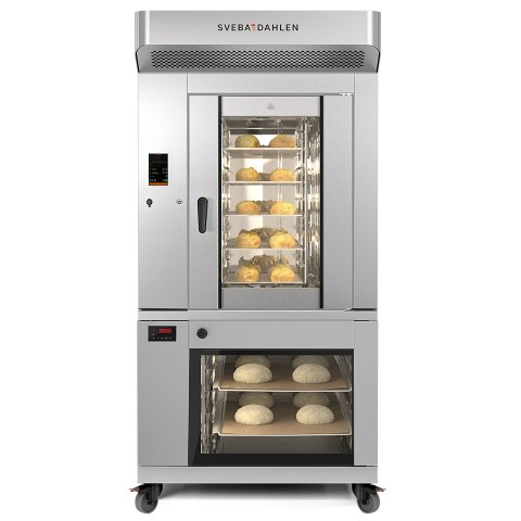 Combination Oven with rotating rack oven above and proofer below. Best on-tray baking for super market, small bakeries and cafe.