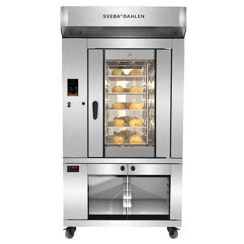 Mini rack oven with oven on top and underbuilt proofer. All in one place. Effective baking in small spaces.