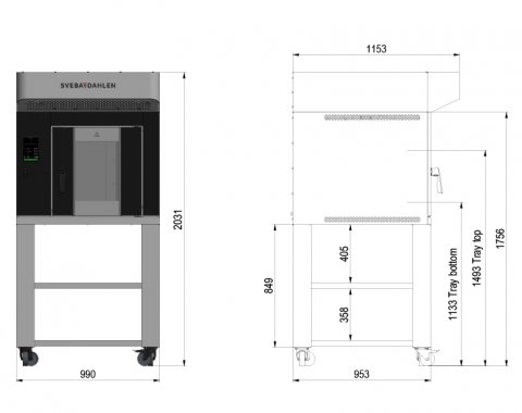 In-store oven S-Series can be equipped with underbuilt shelf for extra storage