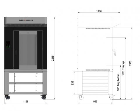In-store oven S-Series with underbuilt tray rack, effective storage in limited space