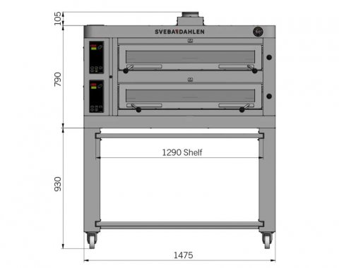 Pizza oven high temperature 500°C 932°F front view technical drawing Sveba Dahlen