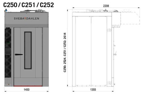 single rack oven rotating sveba dahlen c-series c250, drawing measurements