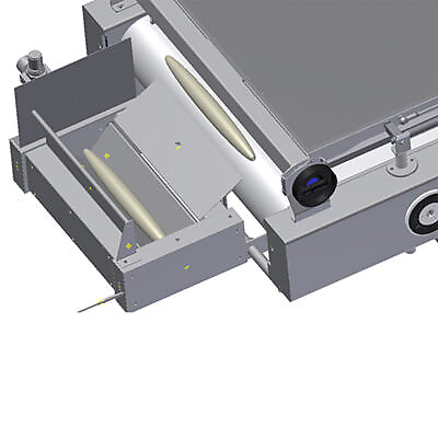 Photocell activated dough depositing unit which ensures that the dough is positioned correctly afterward the moulding process
